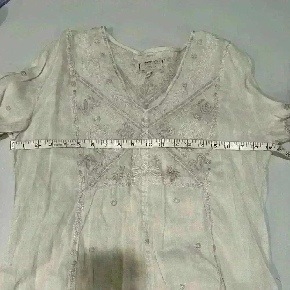 Johnny Was Workshop Linen Cotton Embroidered Tunic Dress w/side slits Size XS - Picture 4 of 4